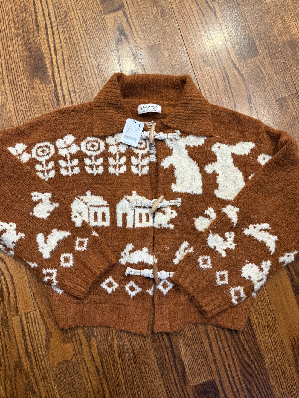 Free People Home Sweet Home Cardi- Brown Topaz Bunny Print - Picture 7 of 8